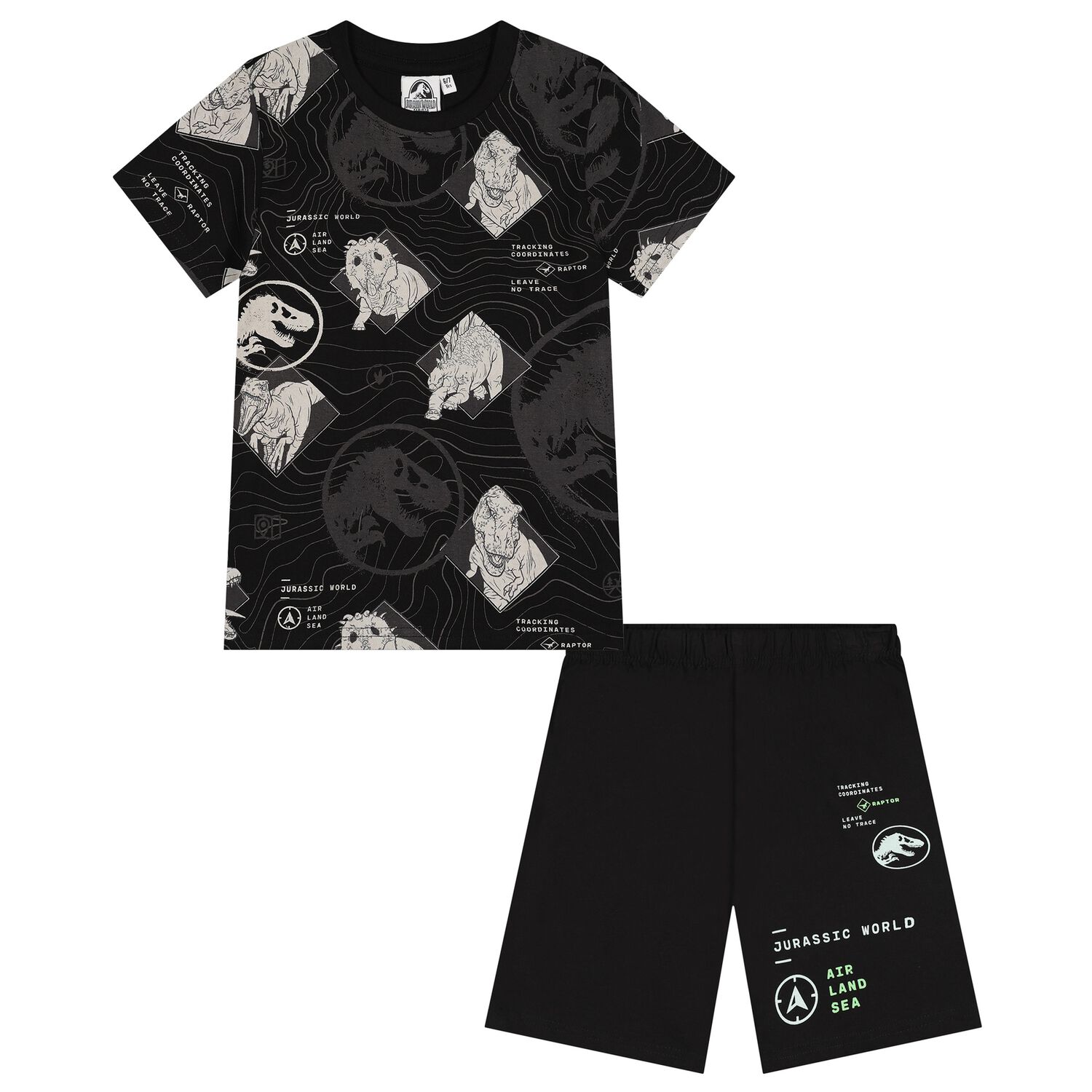 Boys Black Jurassic Shorts Set, 1, hi-res