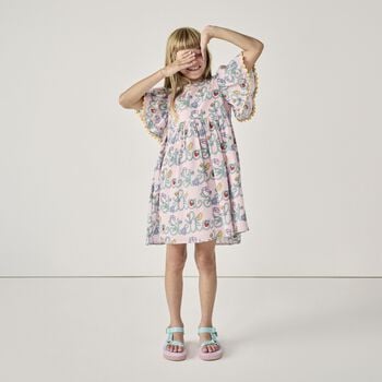 Girls Pink Logo Floral Dress