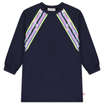 Girls Navy Blue Sequin Sweatshirt Dress 