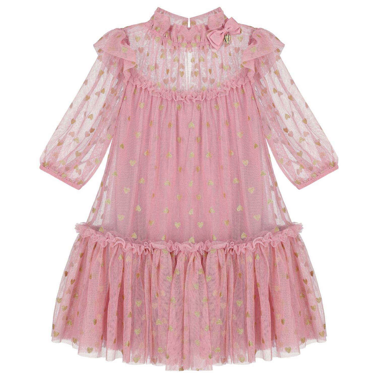 Girls Pink Star Tulle Dress, 2, hi-res