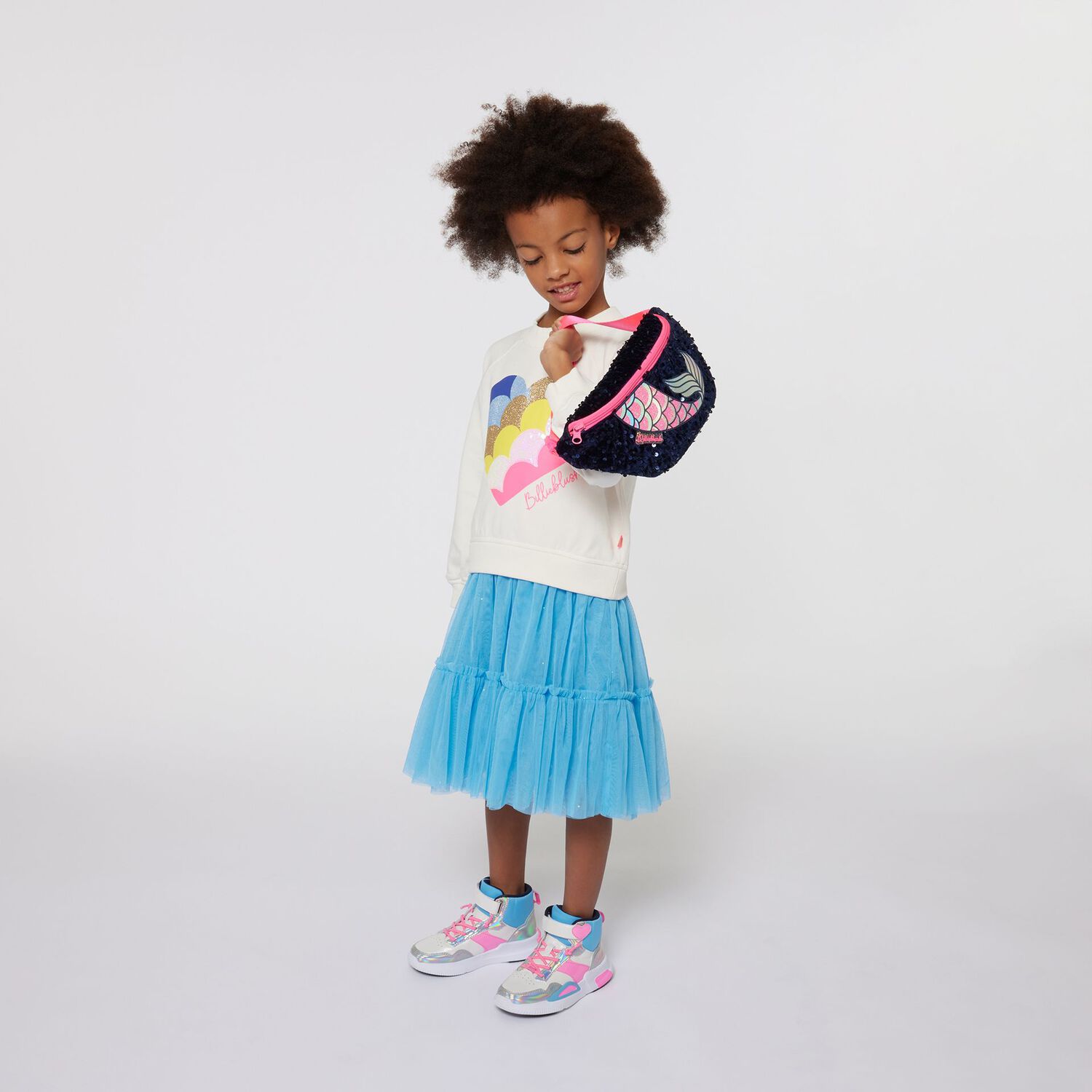 Girls White, Pink & Blue Logo Trainers, 1, hi-res image number null