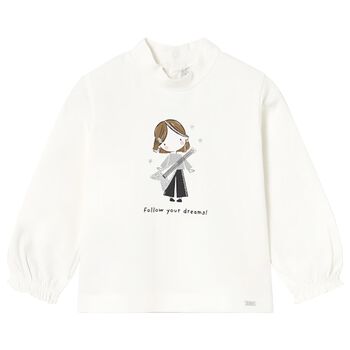 Younger Girls Ivory Long Sleeve Top