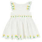 Younger Girls White Embroidered Floral Dress, 1, hi-res