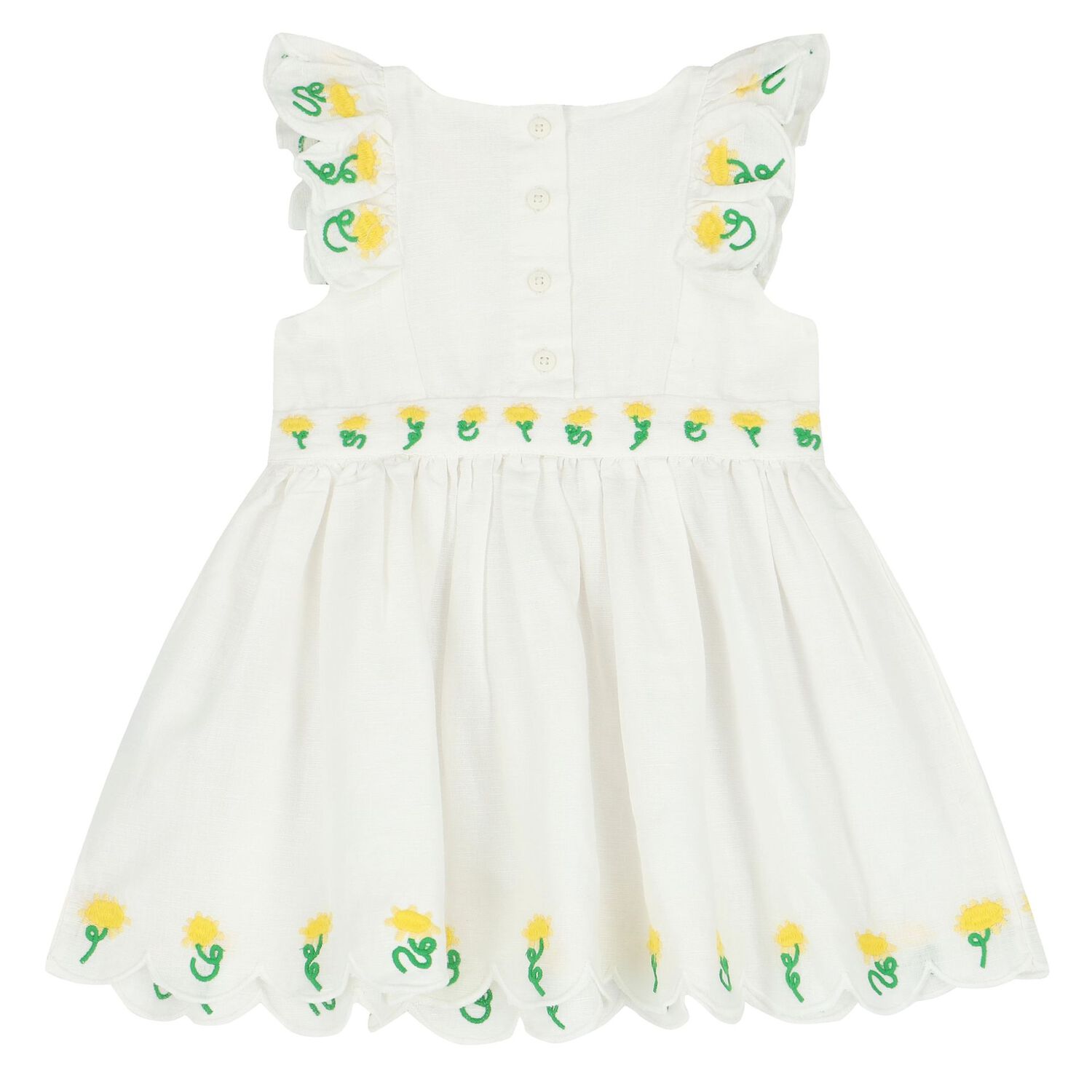 Younger Girls White Embroidered Floral Dress, 1, hi-res