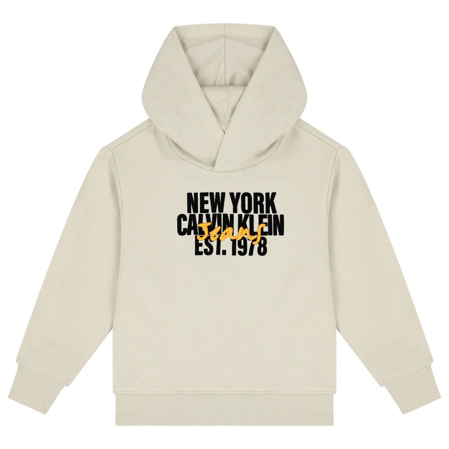Boys Beige Logo Hooded Top, 1, hi-res