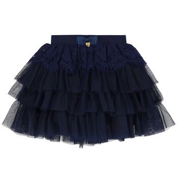 Girls Navy Blue Lace & Tulle Skirt