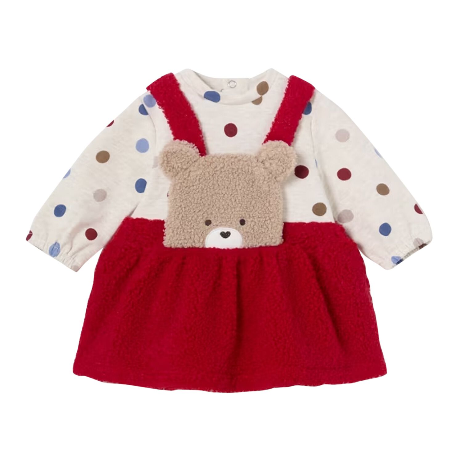 Baby Girls Ivory & Red Faux Bear Dress, 2, hi-res image number null