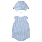 Baby Boys Blue & White Striped Bodysuit Set, 1, hi-res