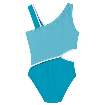 Girls Blue Cut Out Swimsuit