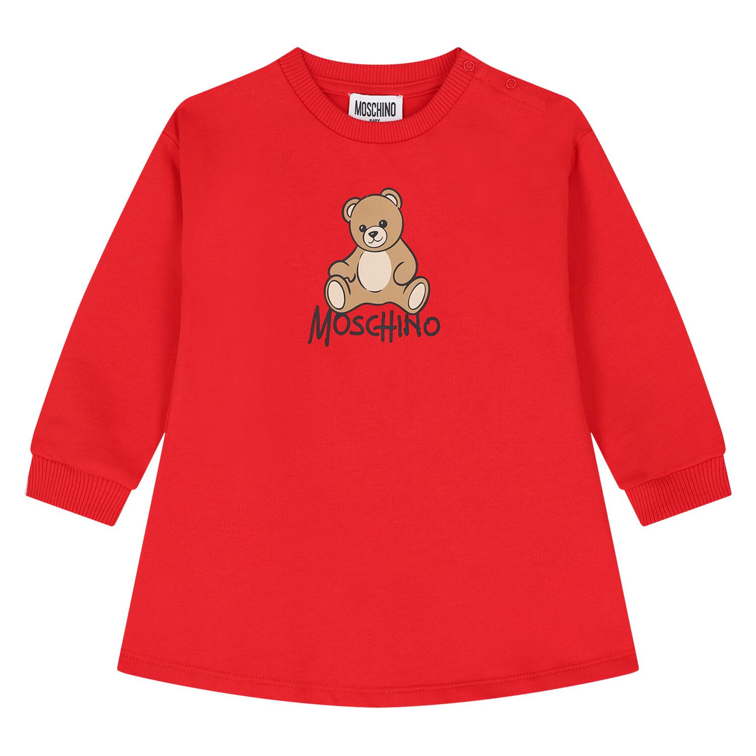 Younger Girls Red Teddy Bear Logo Dress, 2, hi-res