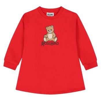 Younger Girls Red Teddy Bear Logo Dress