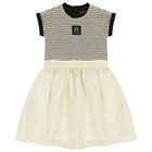 Girls Black & Gold Logo Dress, 2, hi-res