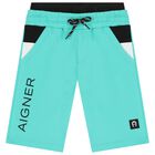 Boys White & Aqua Logo Shorts Set, 2, hi-res