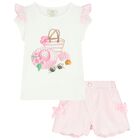 Girls Ivory & Pink Striped Shorts Set, 1, hi-res