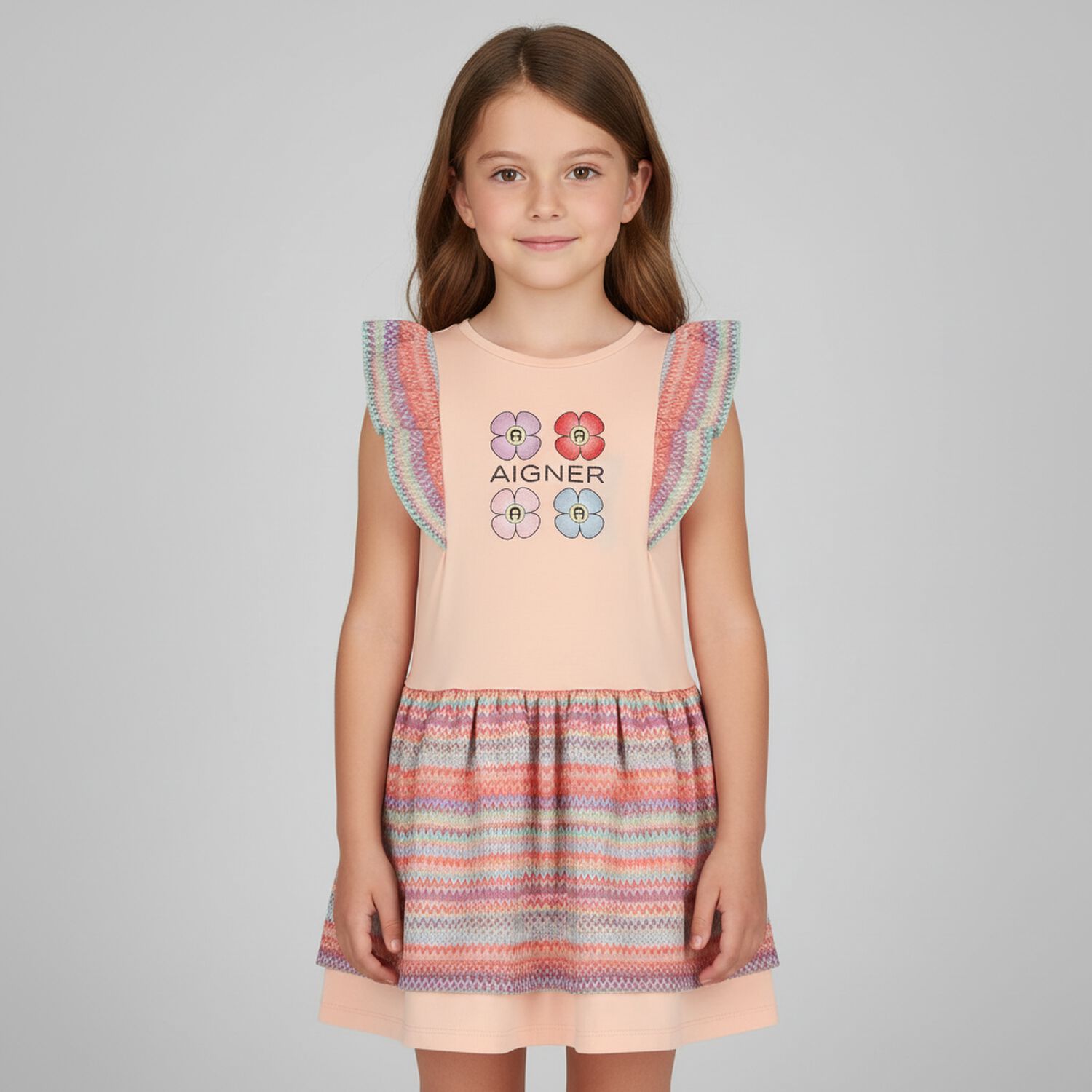 Girls Pink Flower Logo Dress, 1, hi-res image number null