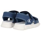 Younger Boys Blue & White Logo Sandals, 1, hi-res