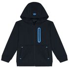Boys Navy Blue Hoodie Zip Up Top, 1, hi-res