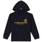 Boys Navy Blue Logo Hooded Top, 1, hi-res