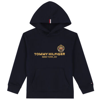 Boys Navy Blue Logo Hooded Top