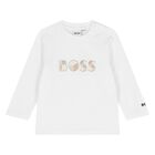 Baby Boys White Logo Long Sleeve Top, 1, hi-res