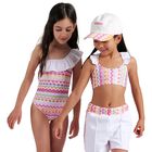Girls White & Pink Zig Zag Swimsuit, 1, hi-res