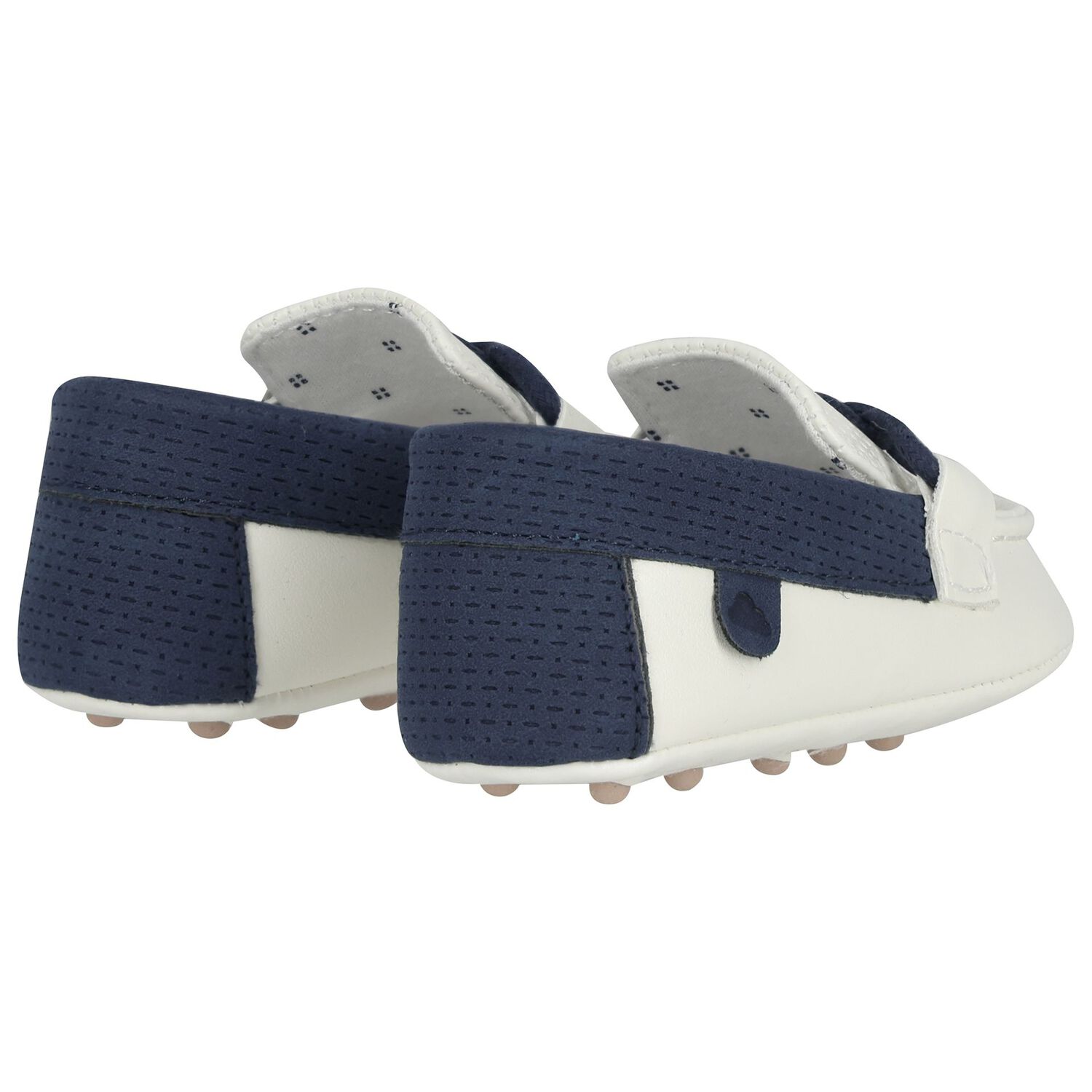 Baby Boys Ivory & Navy Blue Leather Pre Walker Moccasins, 4, hi-res