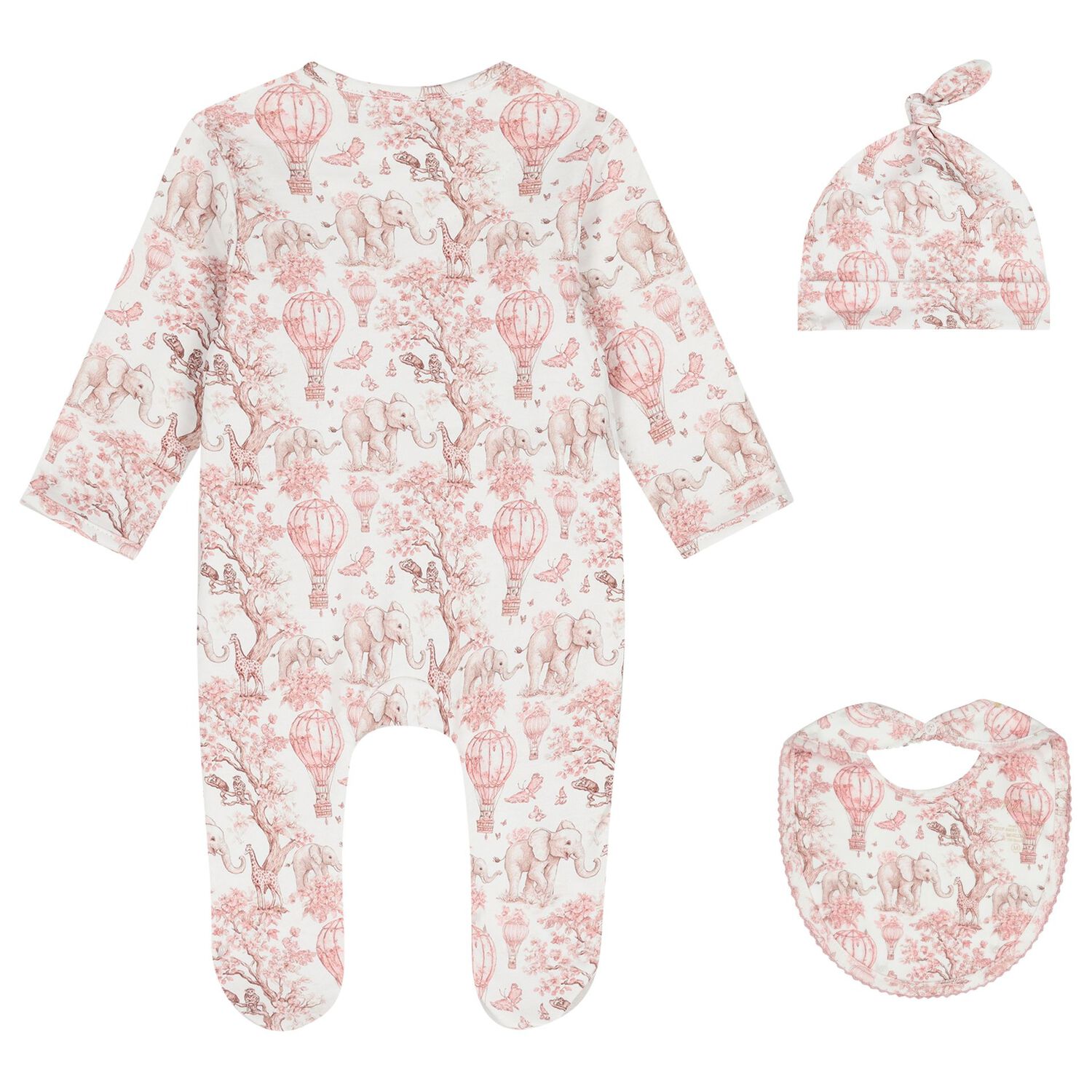 طقم هدايا ملابس أطفال بشعار افريقيا باللون الابيض والوردي للبنات, 2, hi-res