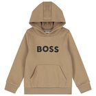 Boys Beige Logo Hooded Top, 2, hi-res