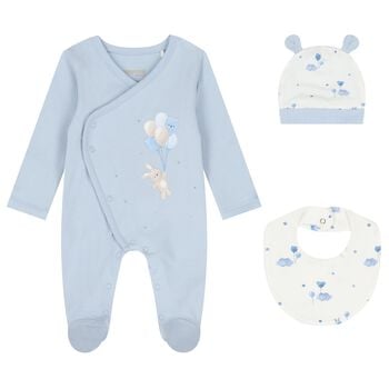 Baby Girls White & Blue Balloon Babygrow Gift Set