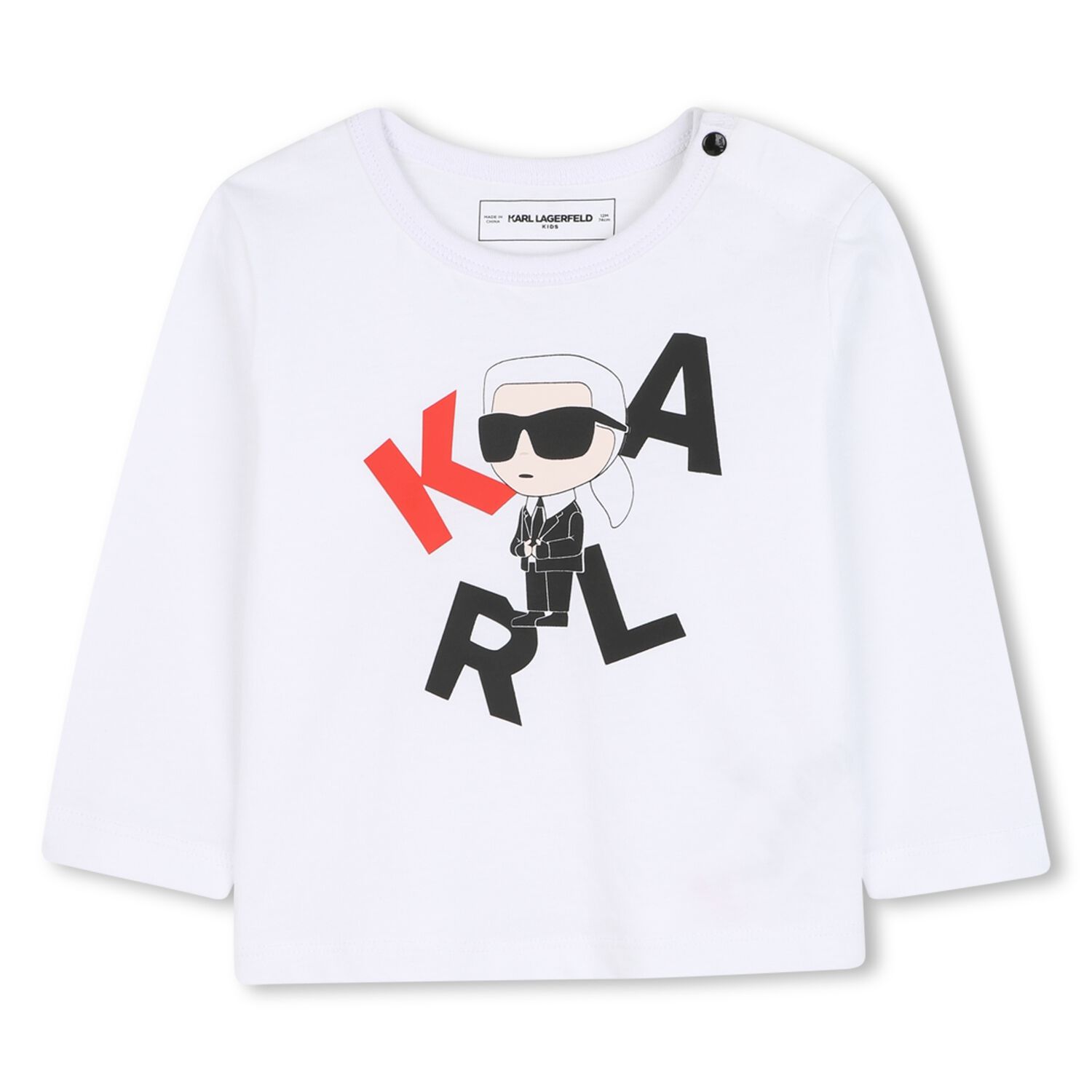 Younger Boys White Ikonik Karl Long Sleeve Top, 1, hi-res