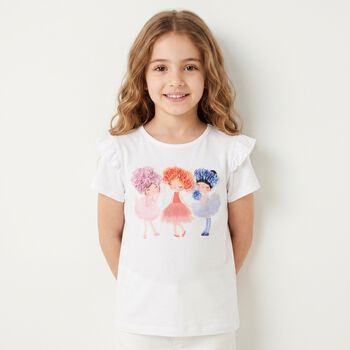 Girls White Ruffled T-Shirt