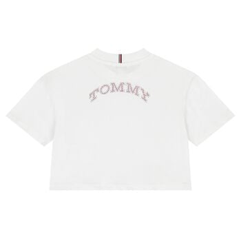 Girls White Embellished Logo T-Shirt