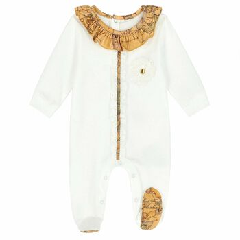 Baby Girls White & Beige Geo Map Babygrow