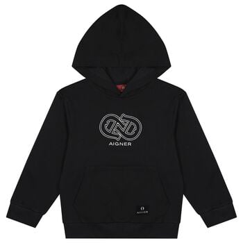 Boys Black Logo Hooded Top