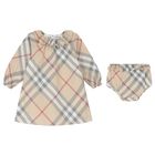 Baby Girls Beige Check Dress Set, 1, hi-res