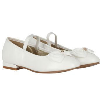 Girls White Bow Leather Shoes