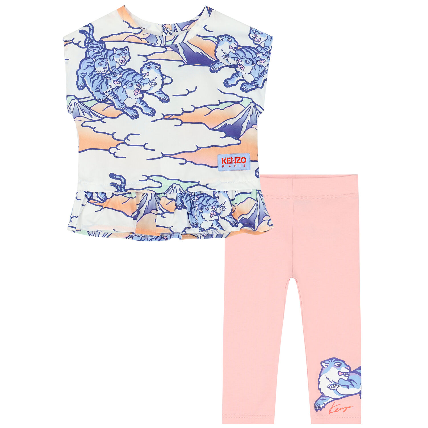 طقم ليغنز بنات بطبعة النمر باللون الابيض و الوردي , 1, hi-res