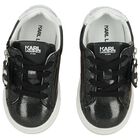 Girls Black Glitter Logo Trainers, 1, hi-res