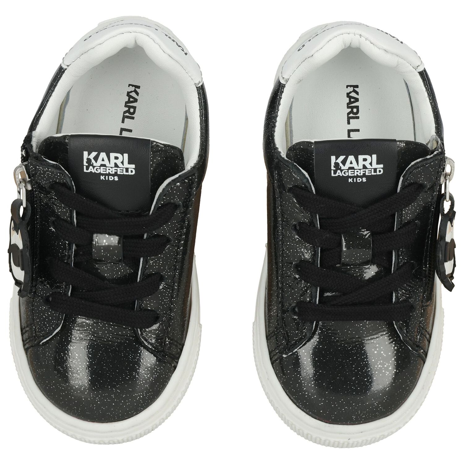 Girls Black Glitter Logo Trainers, 1, hi-res