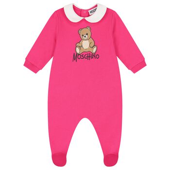 Baby Girls Pink Teddy Bear Logo Babygrow