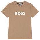 Boys Mini Me Beige Logo T-Shirt, 1, hi-res