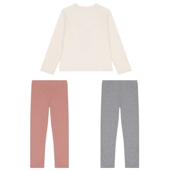 طقم ليجينز للبنات باللون الرمادى والعاجى والوردى