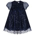 Girls Navy Blue Chiffon & Tulle Sequin Dress, 1, hi-res