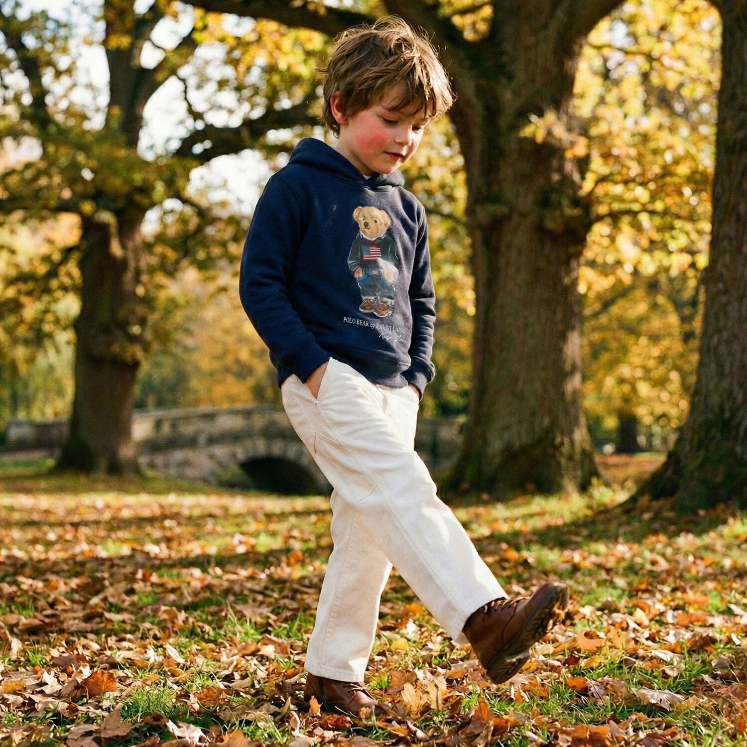 تيشيرت بولو بير أزرق داكن للأولاد بغطاء للرأس, 1, hi-res