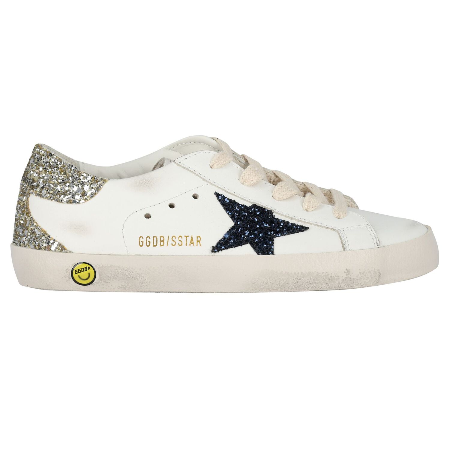 Girls White Leather & Glitter Super-Star Logo Trainers, 1, hi-res image number null