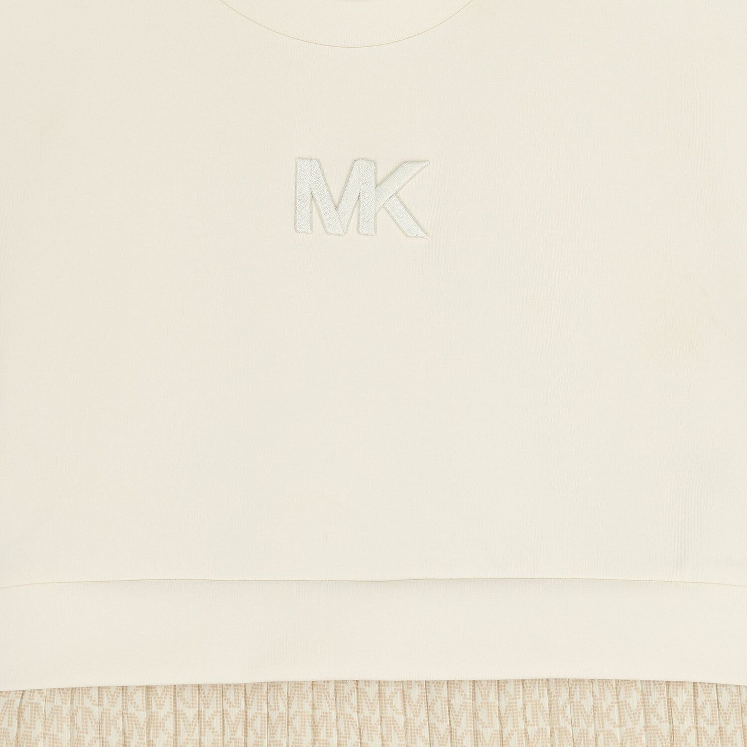 فستان بنات بطيات بالشعار باللون البيج , 1, hi-res