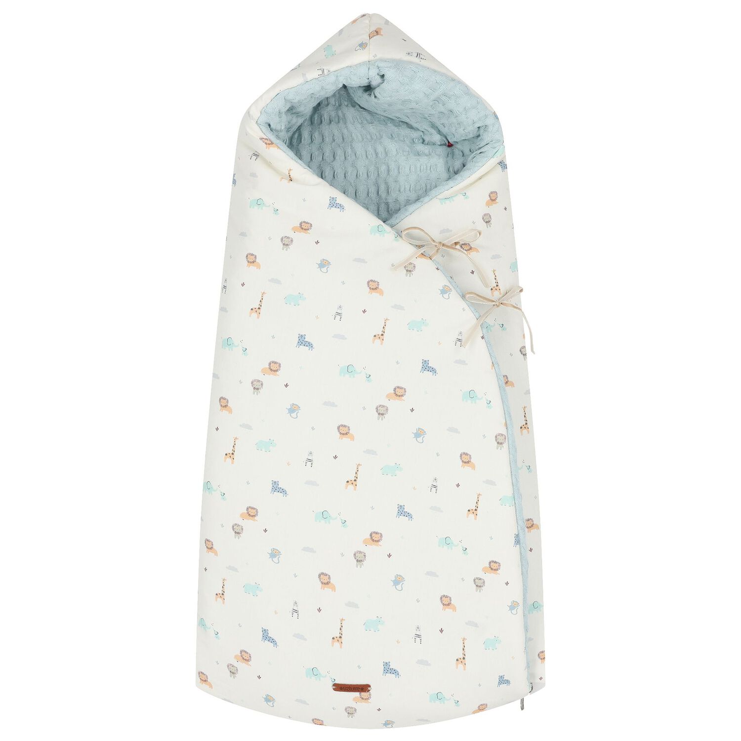 Ivory & Blue Safari Hooded Reversible Baby Nest, 1, hi-res