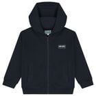 Navy Blue Logo Hooded Zip Up Top, 2, hi-res