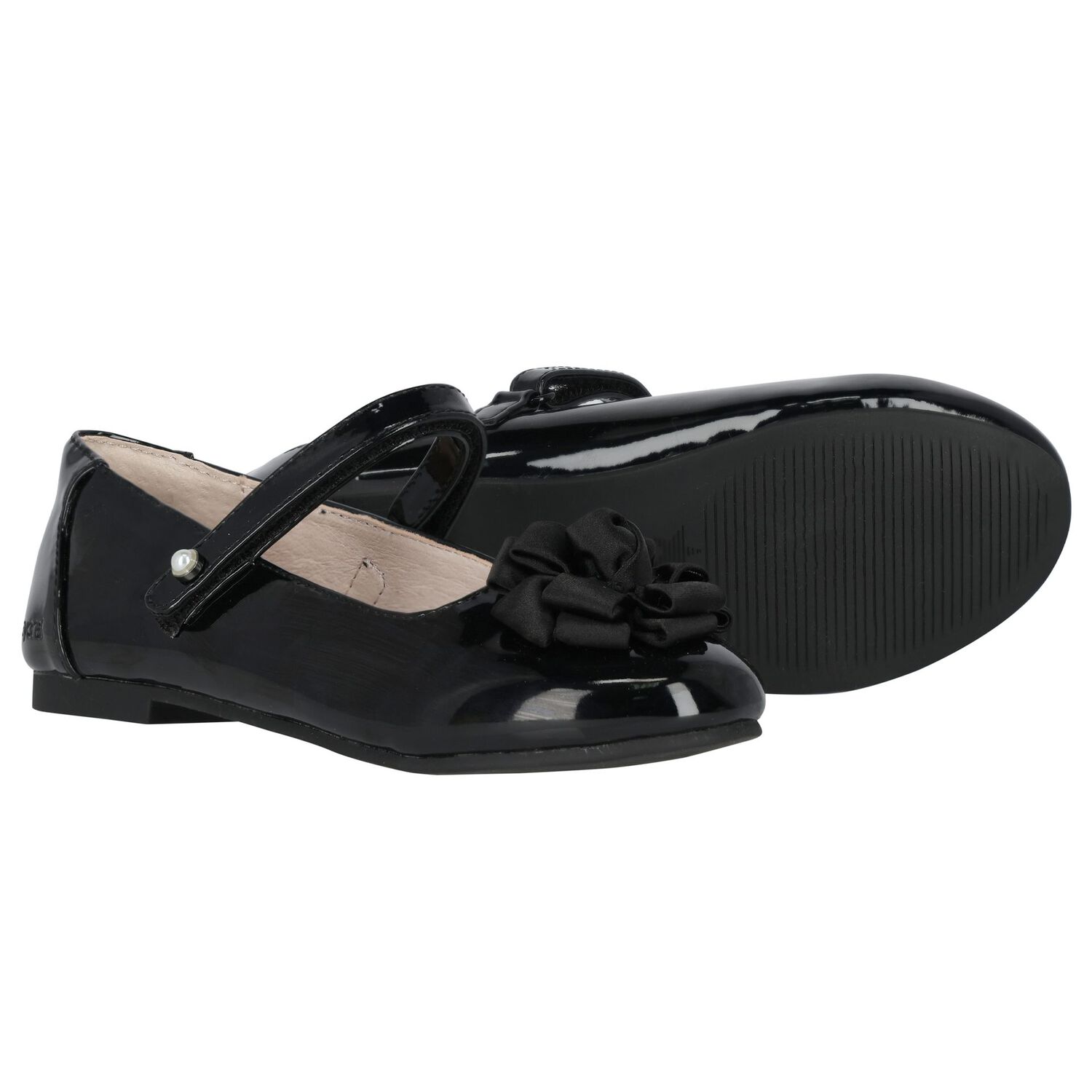 Girls Black Patent Leather Ballerina Shoes, 3, hi-res image number null