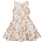Girls Blue & Gold Brocade Dress, 1, hi-res